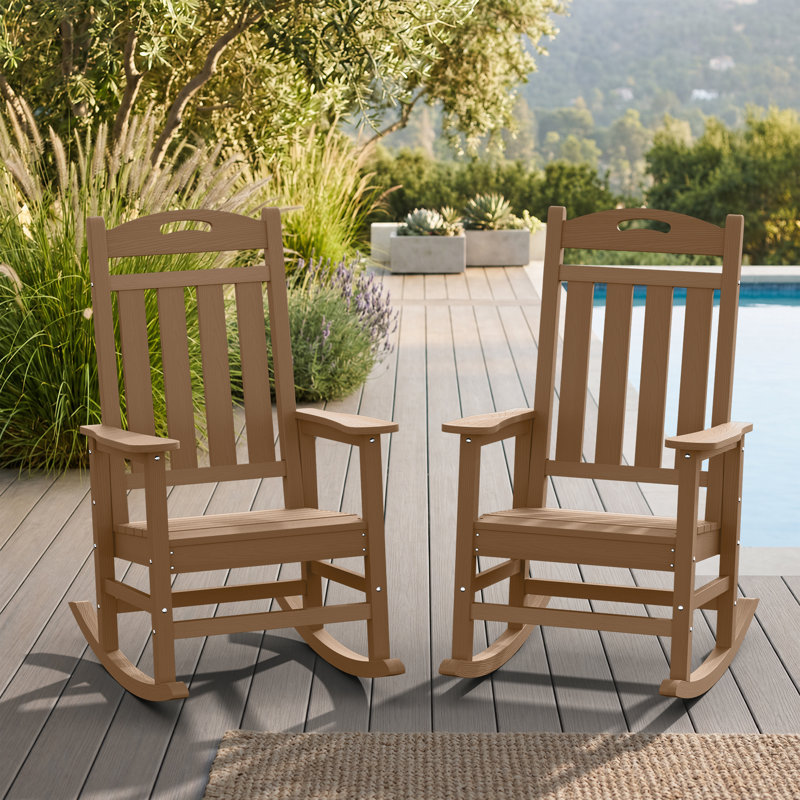Outdoor Rocking Chairs Weather-Resistant HDPE Rocking Adirondack Chairs, Teak