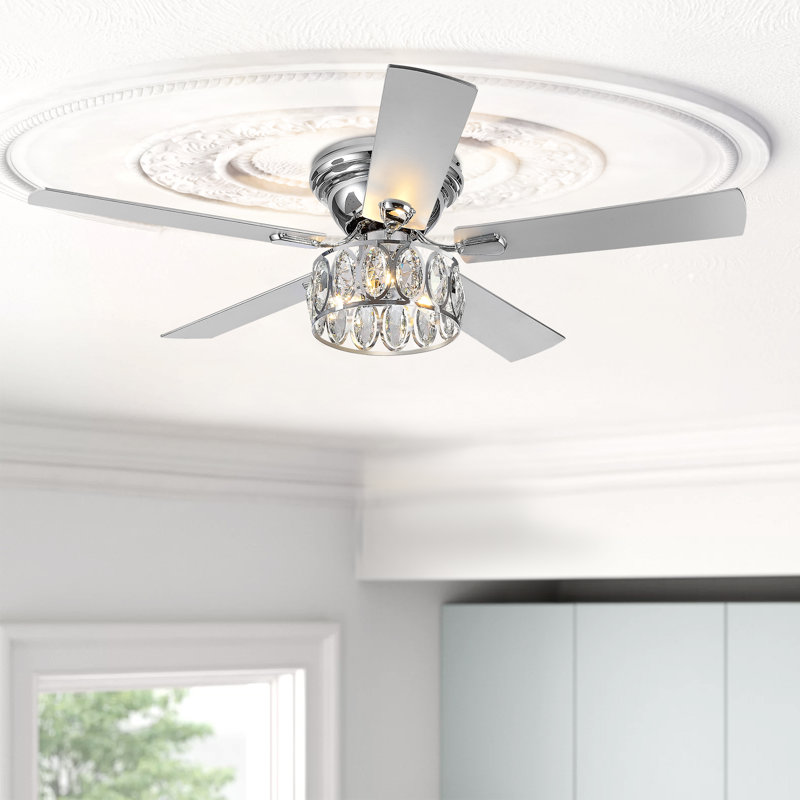 Ferster 52'' 5-Blade Flush Crystal Ceiling Fan with Light Kit and Remote Control Included, Chrome