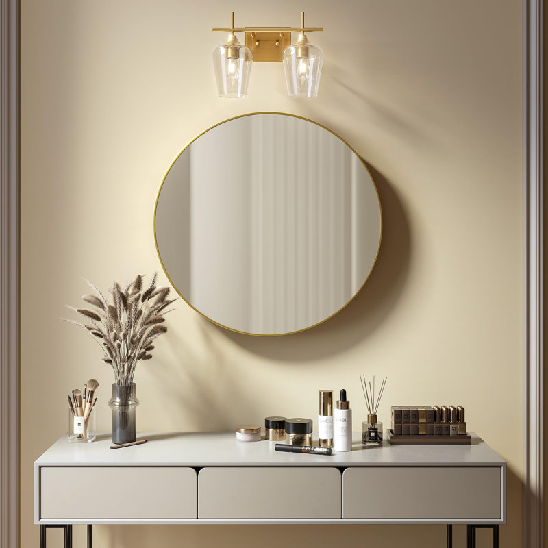 Luminaire de salle de bain 2 lumières au-dessus du miroir, luminaires de salle de bain avec verre transparent, applique murale moderne pour la salle de bain, le couloir et la cuisine, or brossé
