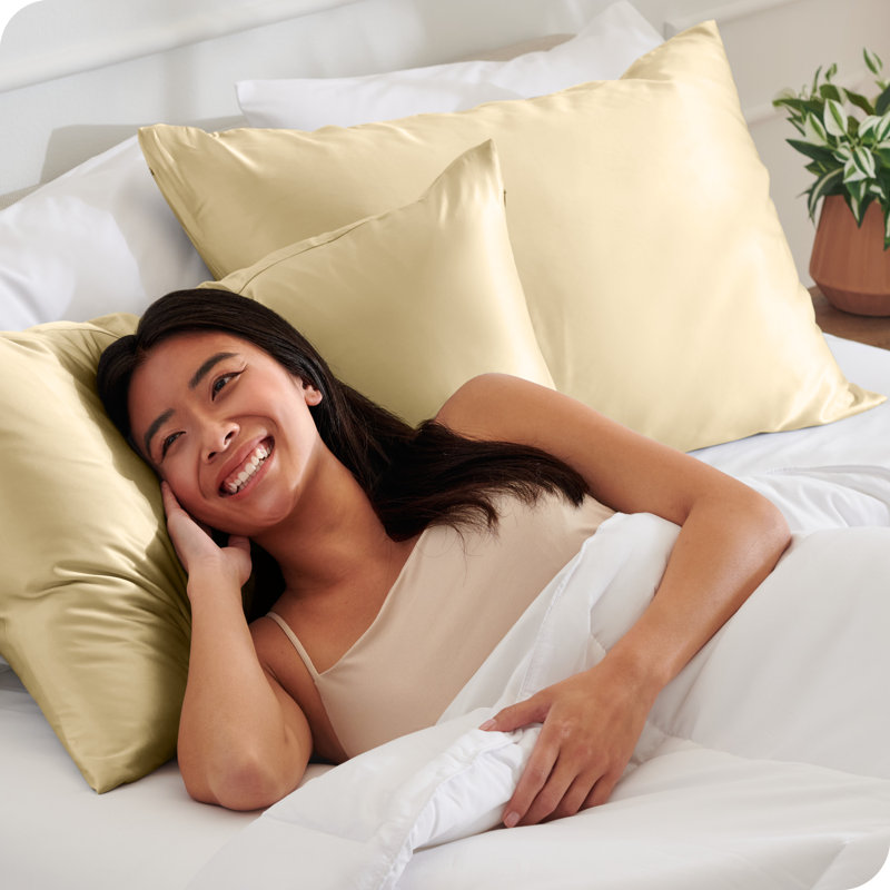 Soft Poly Satin Pillowcase Set, Champagne, Standard Pillowcases