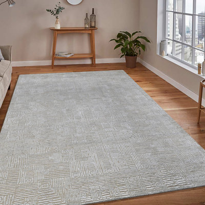 Tapis gris noué à la main Halesite
