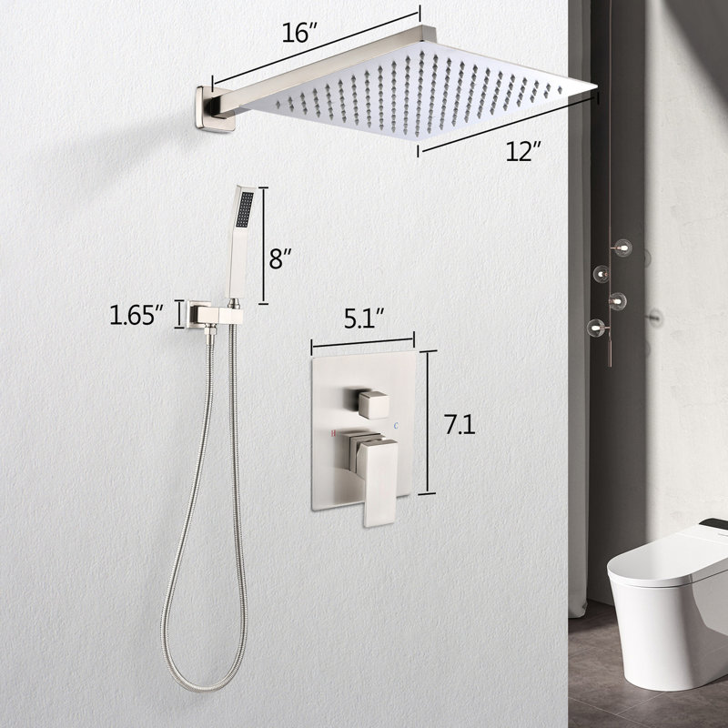12" Wall Mounted Shower Head - Brushed Nickel, Brass, Self-cleaning Nozzle For Unhindered And Smooth Water, American Standard Pipe Continuous