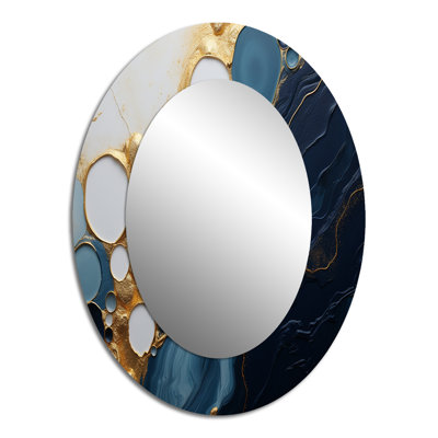 Gold And Blue Marble Essence Magic I - Gold Oval Wall Mirror Decor