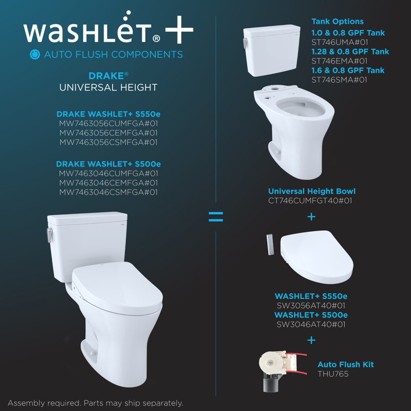 Drake® Dual-Flush Elongated Two-Piece toilet (Seat Included), 12"