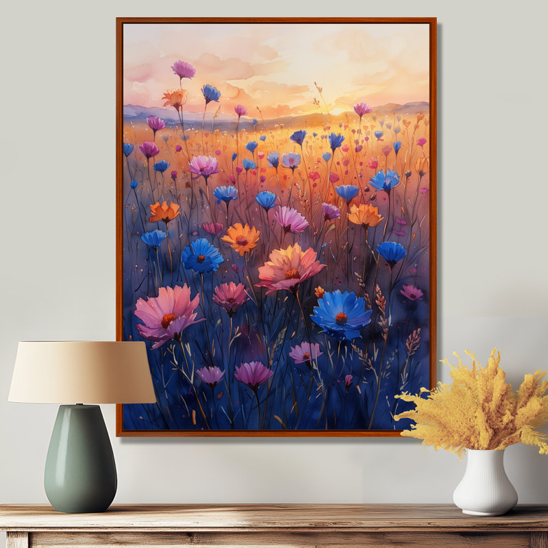 Bleu bleu, bleuet et bleuet Summer Breeze - Art mural bleuets, Toile argentée avec cadre flottant, H 32 po x l 24 po x P 1 po