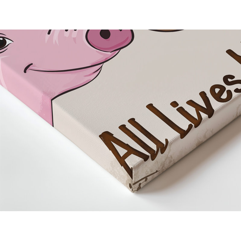 Toile dans une illustration colorée fantaisiste, un cochon rose avec un art mural, H 9 po x l 12 po