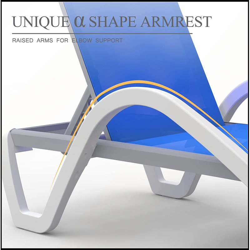 Adjustable Aluminum Patio Chaise Lounge with All-Weather Textilene Mesh for Poolside and Outdoor Use, Blue, Blue