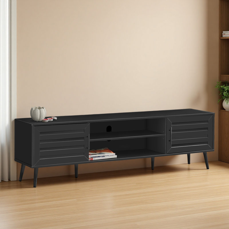 Meuble télé, console de 71 po, meuble multimédia, meuble de rangement, salon, Noir