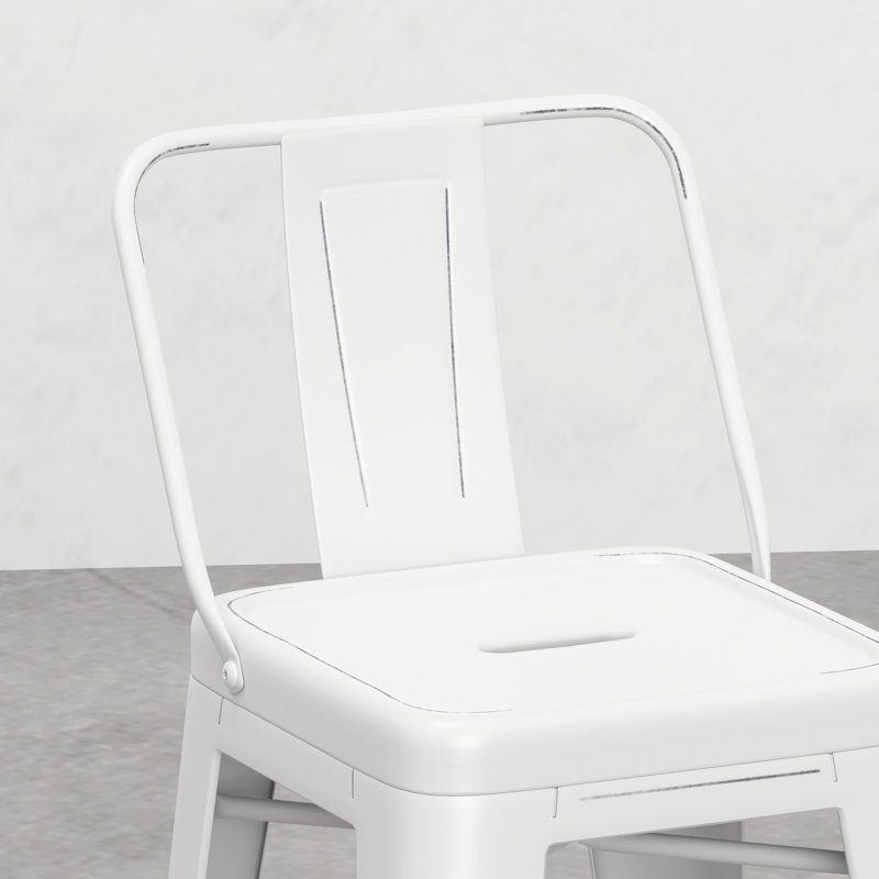 De 2 tabourets de comptoir en métal, 24 pouces, blanc vieilli, dossier confortable pour la cuisine, tabouret de 24 po (2) - Sièges confortables avec dossiers et repose-pieds incurvés, entretoise de construction stable