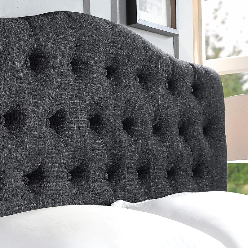 Linen Upholstered Headboard-Modern-Adjustable Height-Button Tufting, Full, Black