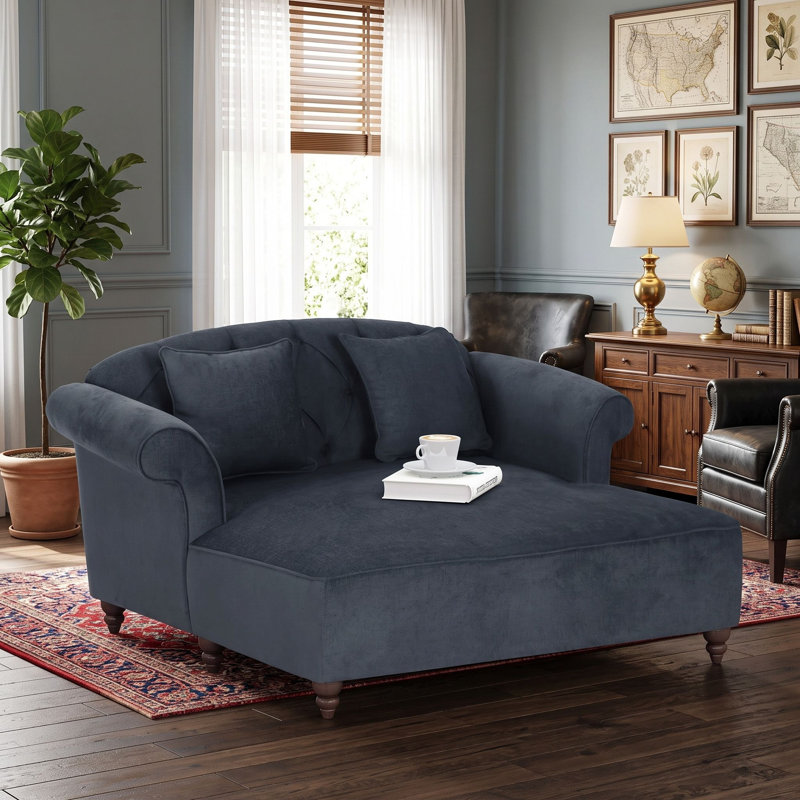 Chaise longue double avec accoudoirs en volute et pieds en bois tournés
