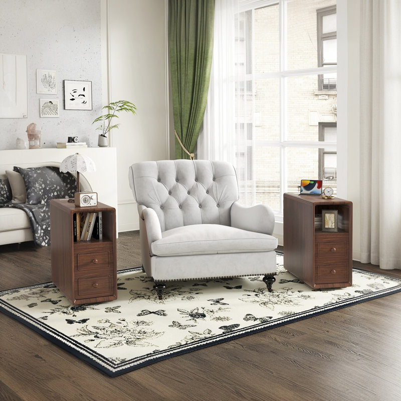 Table de bout avec tiroirs, table de coin avec tablettes ouvertes, table d'appoint haute pour chambre à coucher et coin