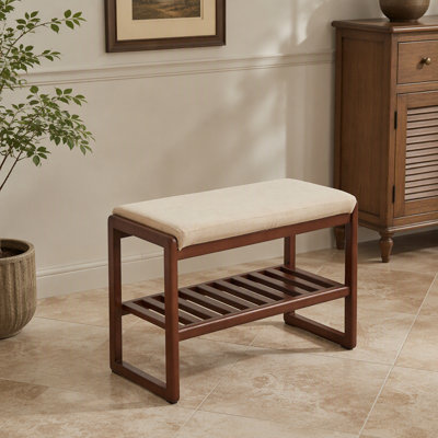 Banc à chaussures en bois massif, étagère de rangement en bois de hêtre avec coussin éponge à rebond élevé