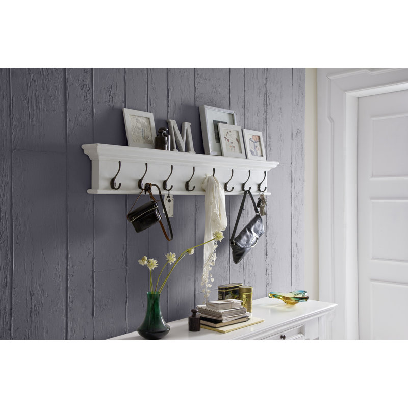 Guildford 51" Solid Wood Eight Hook Wall Mount Coat Rack, Pure White