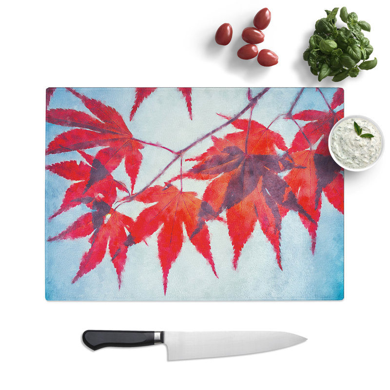 Tempered Glass Leaves of a Maple Tree Chopping Board, 20 cm x 28.5 cm