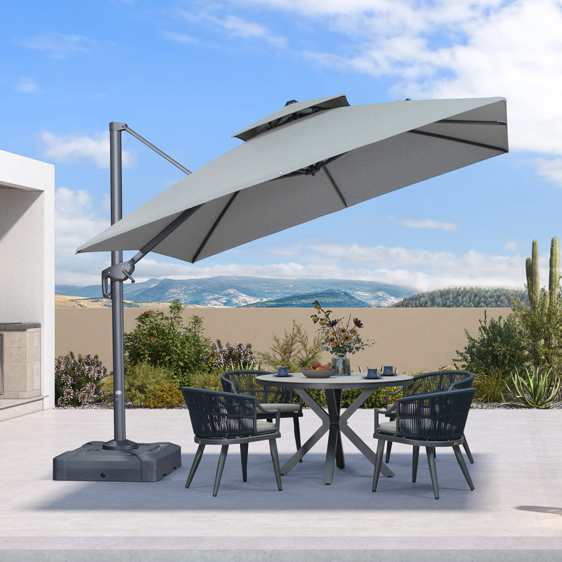 Parasol en porte-à-faux carré avec base en ardoise océanique 10 pi x 10 pi Karnesha, L 120 po x P 120 po, Ardoise océanique