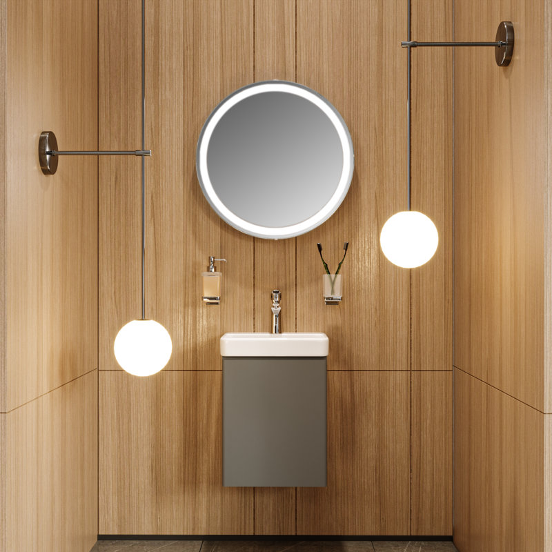 Heeba 14.56'' Single Bathroom Vanity with Ceramic Top with Mirror, Grey Matt