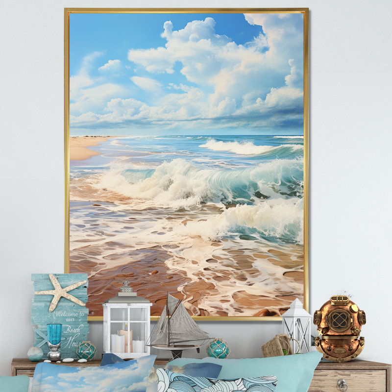 Paysage de plage minimaliste IV, H 44 po x l 34 po x P 1,5 po, Cadre flottant doré
