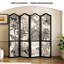 Cloison mobile pliante en bois massif avec motif tropical noir-395341844