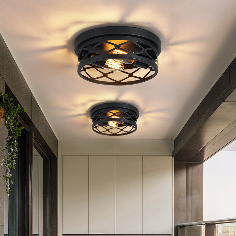 Matte Black 2-light Round Farmhouse Flush Mount Ceiling Light
