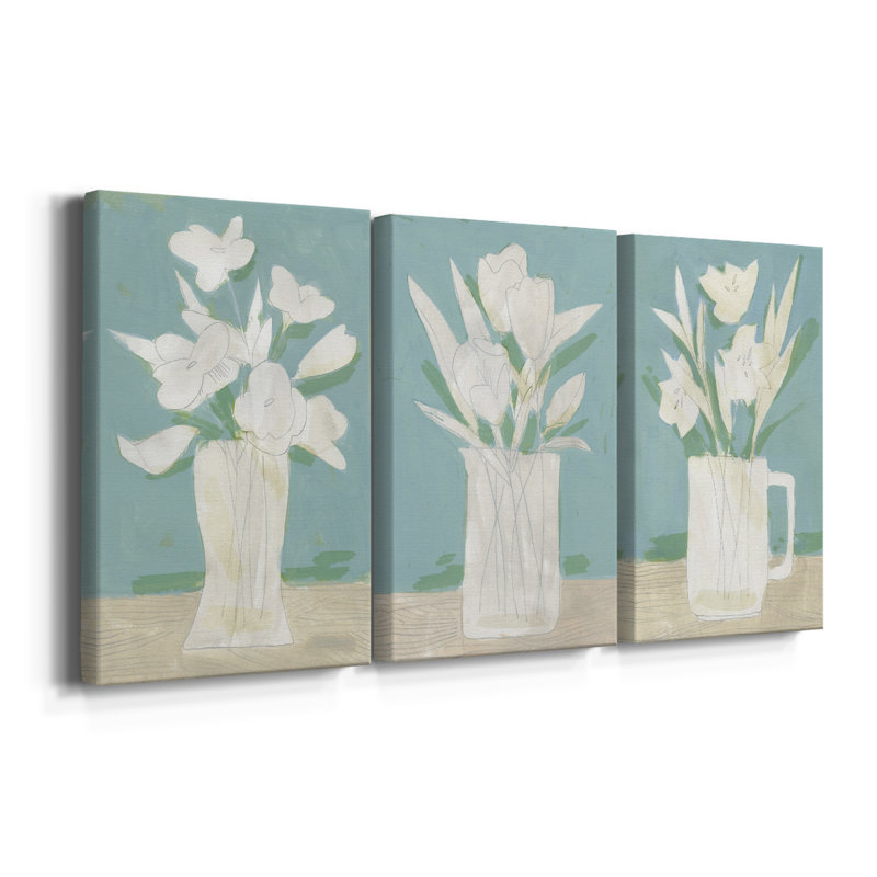 Arrangement de printemps en sourdine - toile tendue sur mesure - 3 pièces, H 12 po x l 24 po