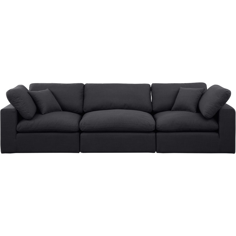 Hisamuddin 119" Linen Modular Sofa, Black Linen Textured Fabric