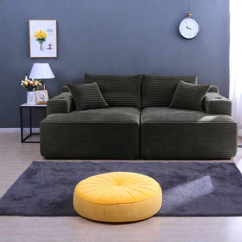 Canapé modulaire à assise profonde Compression, méridienne moderne en tissu moelleux