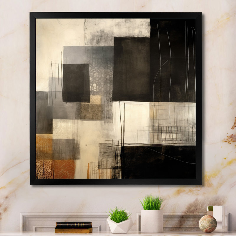 «Black Mid Century Fusion II - Abstract Midcentury», art mural noir, H 16 po x l 16 po x P 1 po, Cadre photo noir