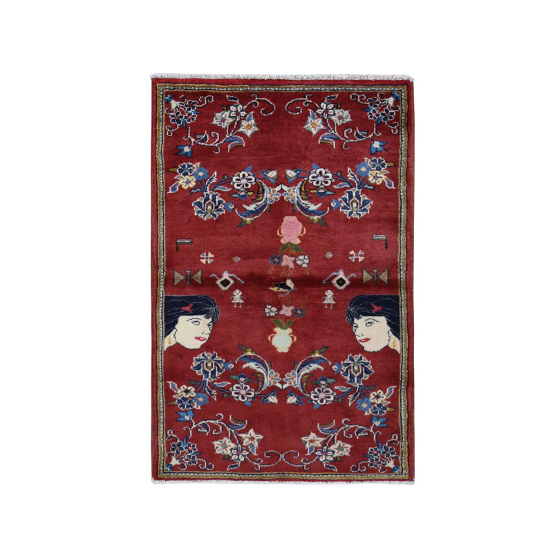 Tapis rouge en laine 3 pi x 4 pi 9 po Unia One-of-a-Kind Unia