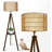 Boho Tripod Floor Lamp With Shelves, Mid Century Wood Standing Lamp With Rattan & Fabric Shades, On/Off Foot Switch, Modern Farmhouse Tall Floor Lamps For Living Room Bedroom Office