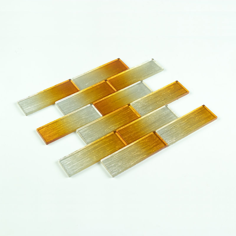 Foil 2" x 6" Straight Edge Glass Mosaic Subway Tile, Silver/Gold