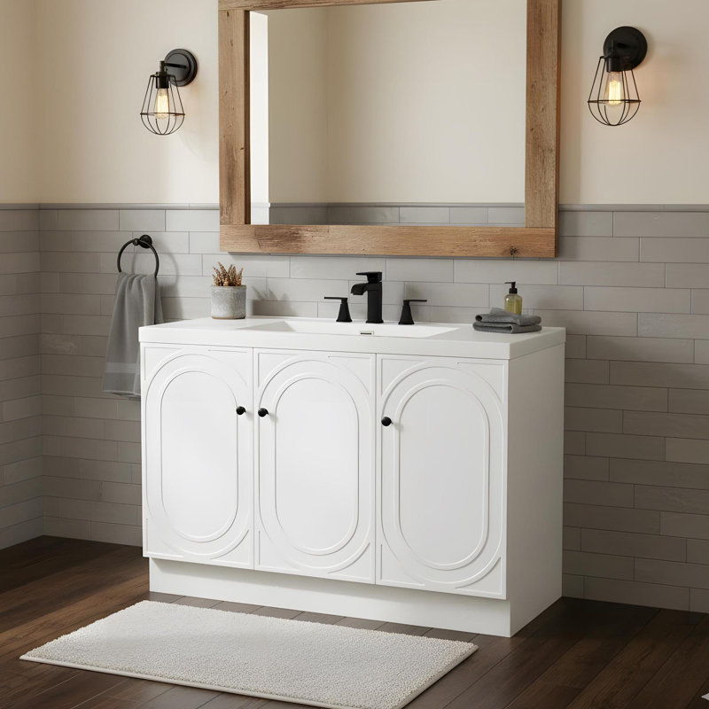 Meuble-lavabo autoportant avec lavabo en résine blanche, Blanc