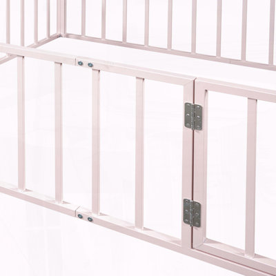 Full Size Metal Floor Bed Frame with Fence and Door