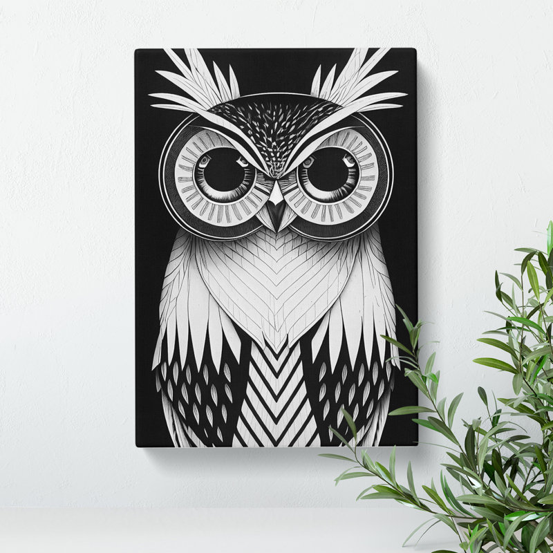 Monochrome Owl No.4 - Wrapped Canvas, 50cm H x 35cm W x 3cm D