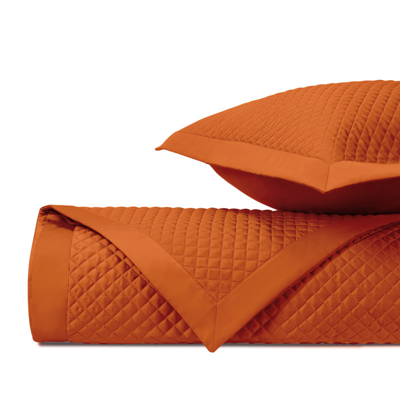 Diamond 100% Cotton Sateen Coverlet Set, Clementine, Queen Coverlet/Bedspread + 2 Euro Shams