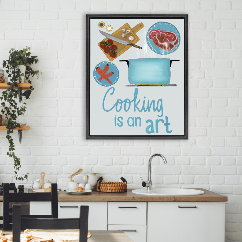 «Kitchen Is An Art», cadre flottant, par Christine Becker, H 31 po x l 25 po, Cadre flottant noir de jais