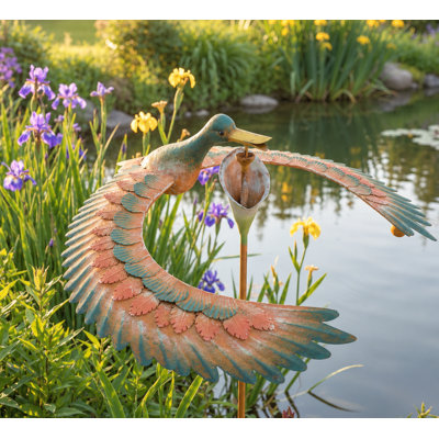Metal Rustic Duck Spinning Balancer Garden Stake