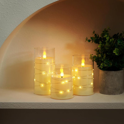 Led Flameless Candles, Battery Operated Candles With Embedded Fairy Lights, Acrylic Pillar Candles With Remote And Timer For Wedding Home Decor, Ivory White, 3 Set, D3 X H4 5" 6"