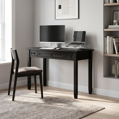 Bureau d'écriture en bois massif avec plateau à clavier rabattable et 2 tiroirs Warm Shaker