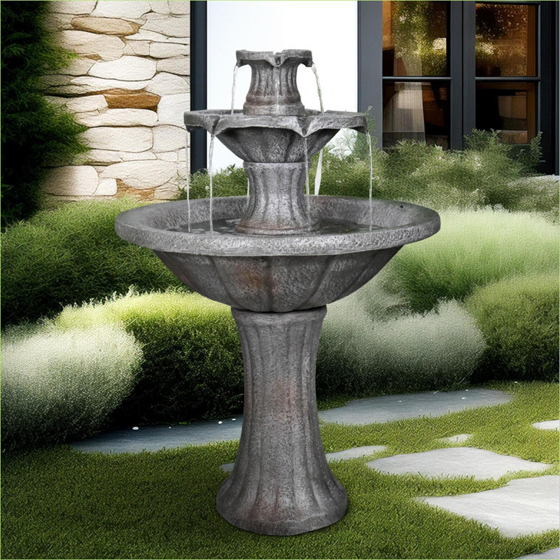 Fountains 41.7" 2-Tier Antique Outdoor Fountain, For Garden Patio Backyard Porch | Concrete / Cement | Tiered Waterfall