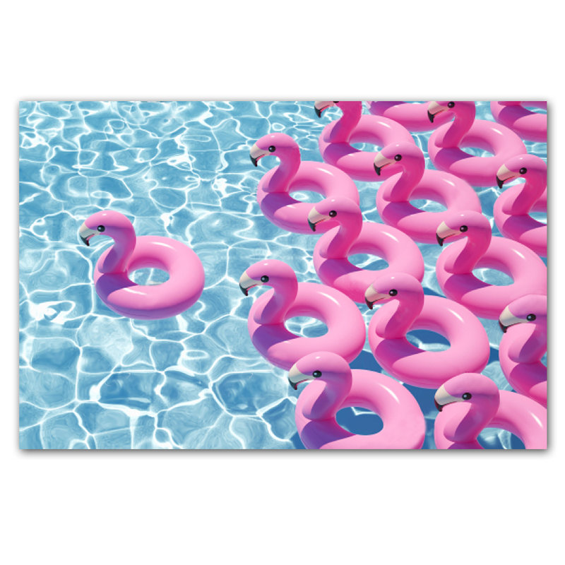 Flamingo Pool Party - photographie, H 16 po x l 20 po x P 2,5 po, Acrylique
