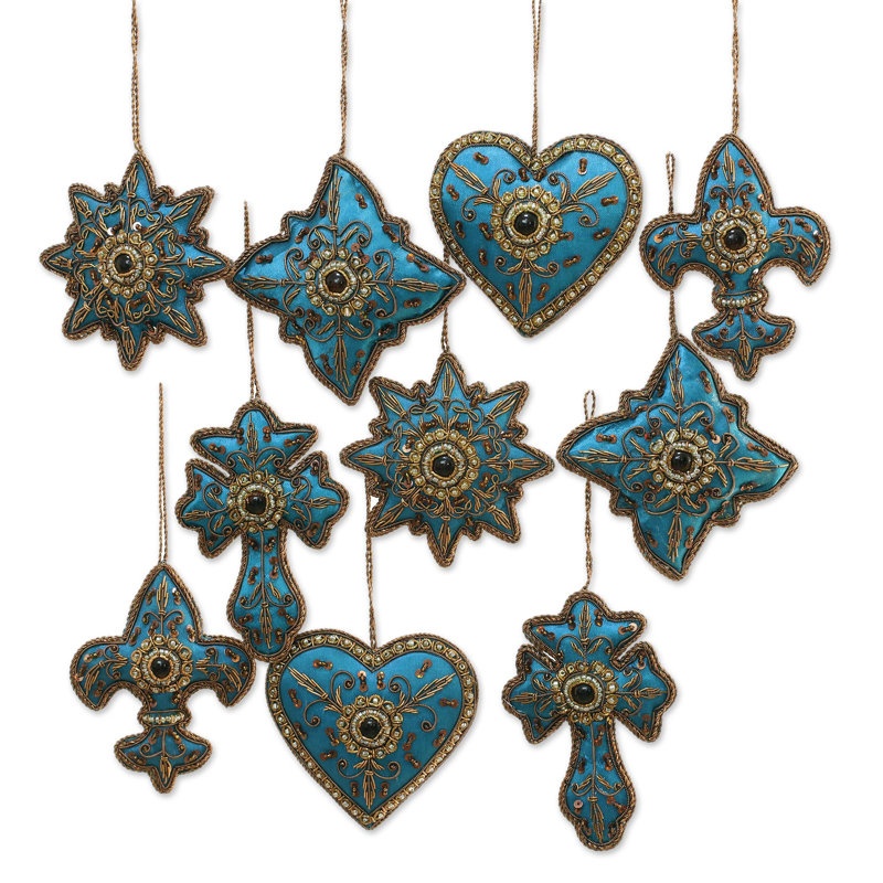 Ensemble d’ornement figurine suspendue 10 pièces bleu-joie
