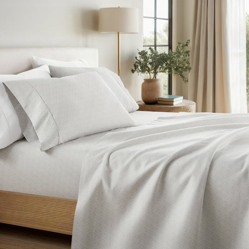 Literie en microfibre ultra douce, Ensemble de draps pour très grand lit avec 2 taie, Floral gris clair