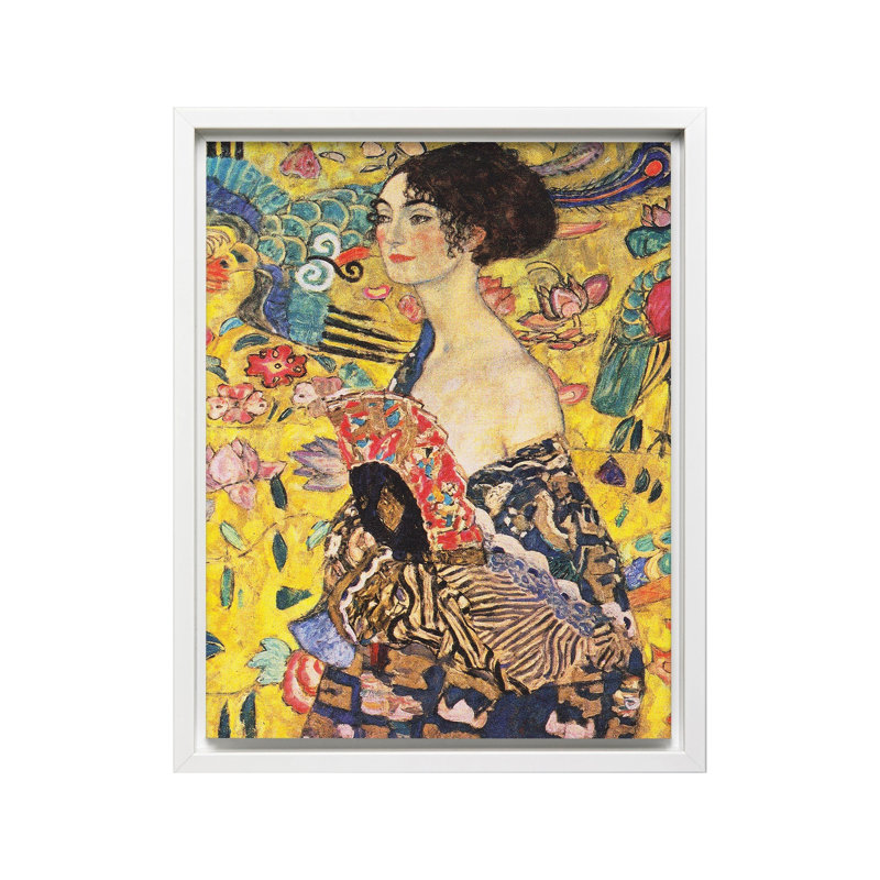 Gustav Klimt - Dame avec éventail n ° 1, H 24 po x l 32 po, Canevas, Encadrement blanc