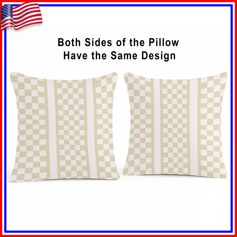 Beige Checkered Grid Double Sided Throw Pillows, 20 x 20 inches