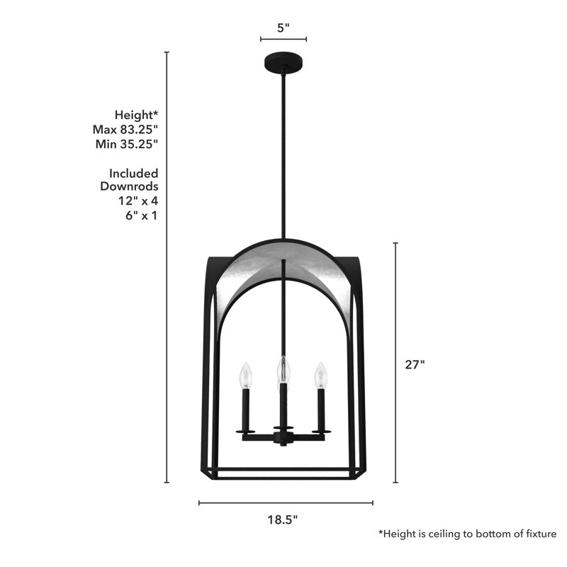 Dukestown 4 Light 18 inch Lantern Pendant, Natural Iron/Silver Leaf