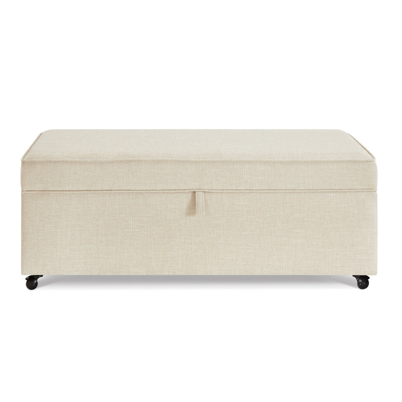 Espace de rangement de luxe - Table basse spacieuse 45 po x 24 po 17,5 po avec siège en tissu lin et avoine, Gruau