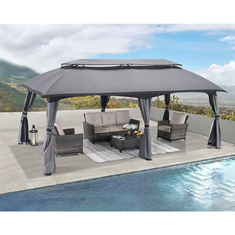 L 20 pi. X 10 pi. D Pavillon de jardin en acier, Gris foncé