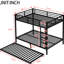 Lit superposé double au-dessus d'un lit gigogne double en métal noir avec conception anti-bruit, structure stable de taille sous rangement, revêtement, garde-corps