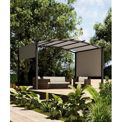 Pergola extérieure en métal 10 x 10 pi / 13 x 9 pi, pergola en métal arquée avec abat-jour rétractable pour patio